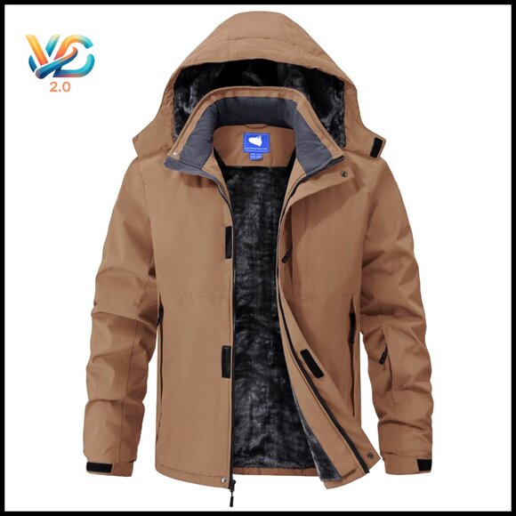 Men's Waterproof Ski Jacket Fleece Lined Insulated Parka with Hood